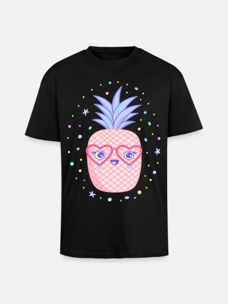 Rosa Ananas Herzbrille Kawaii - Oversized Heavyweight Unisex T-Shirt - Schwarz