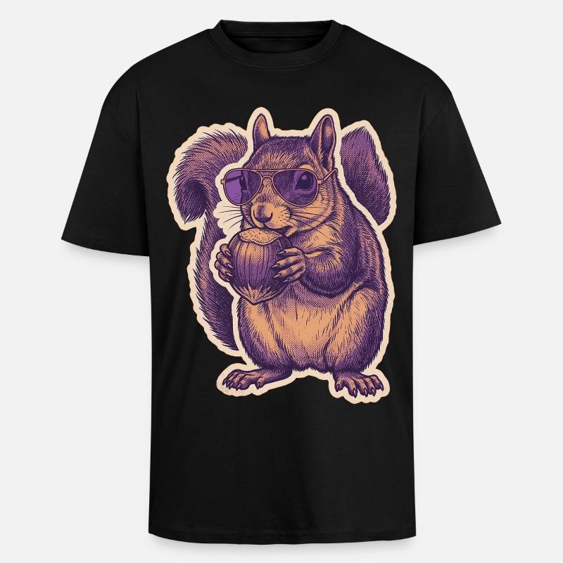 Eichhörnchen Mit Sonnenbrille Knabbert Haselnuss - Oversized Heavyweight Unisex T-Shirt - Schwarz