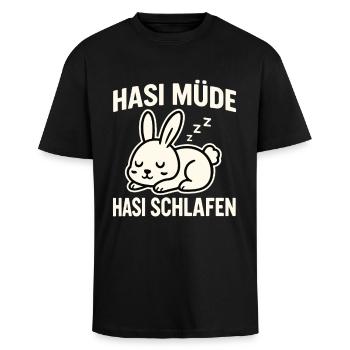 Hasi Müde Hasi Schlafen – Schlaf Hase Design - Oversized Heavyweight Unisex T-Shirt - Schwarz - Vorne - Alina (178cm) & Michal (187cm)
