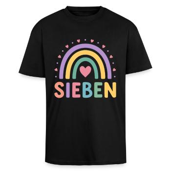 7. Geburtstag Regenbogen Herz Design - Oversized Heavyweight Unisex T-Shirt - Schwarz - Vorne - Alina (178cm) & Michal (187cm)