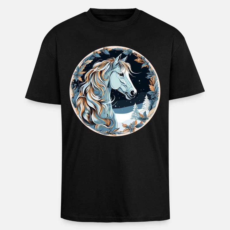 Pferd Winter Boho - Oversized Heavyweight Unisex T-Shirt - Schwarz