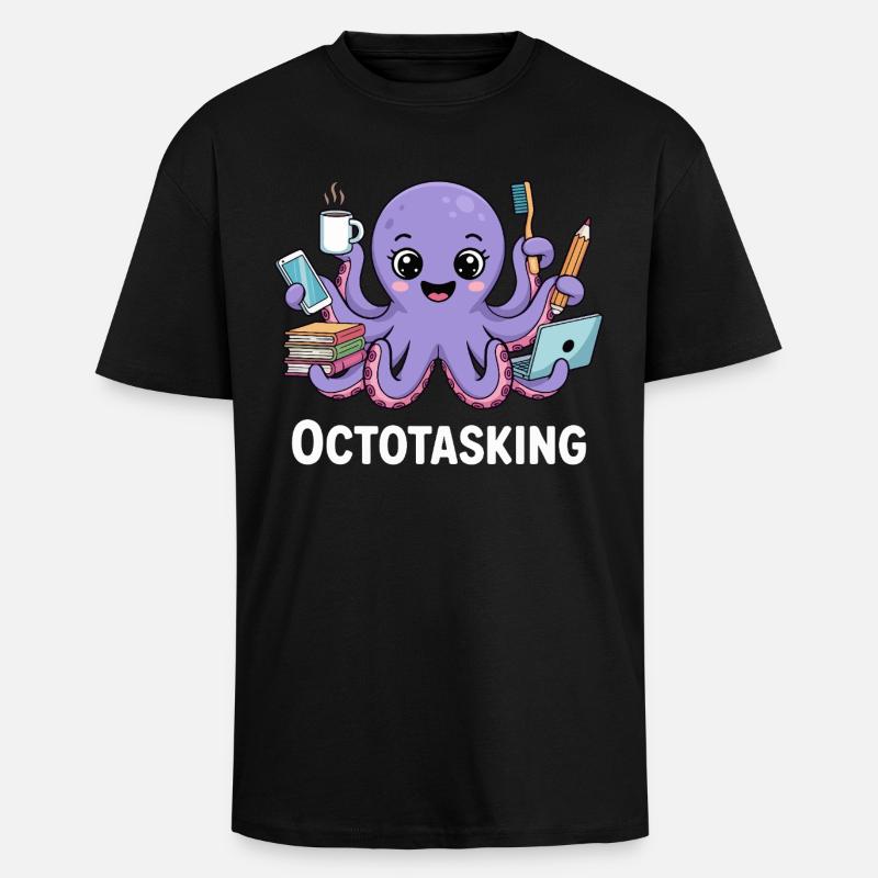 Octotasking Krake im Multitasking Modus - Oversized Heavyweight Unisex T-Shirt - Schwarz