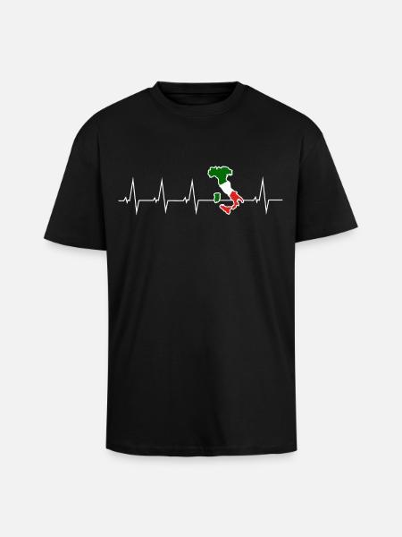I love Italy - heartbeat - Unisex Oversized Heavyweight T-shirt - black