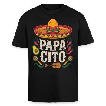 Papacito Mexiko Style - Geschenk Papa - Oversized Heavyweight Unisex T-Shirt - Schwarz - Vorne - Alina (178cm) & Michal (187cm)
