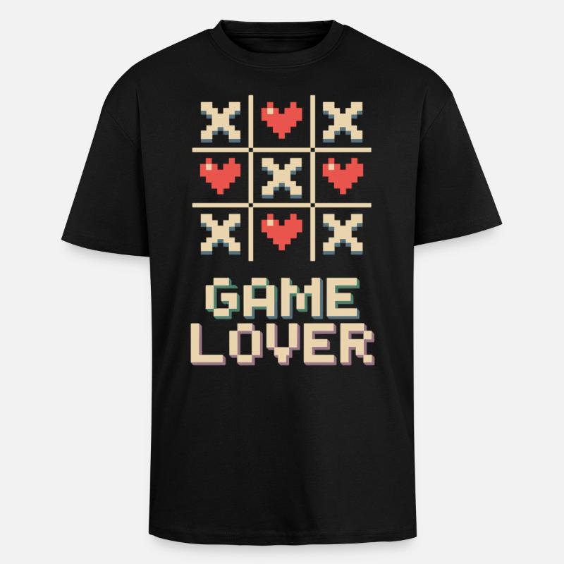 Pixel Herz Tic Tac Toe - Oversized Heavyweight Unisex T-Shirt - Schwarz