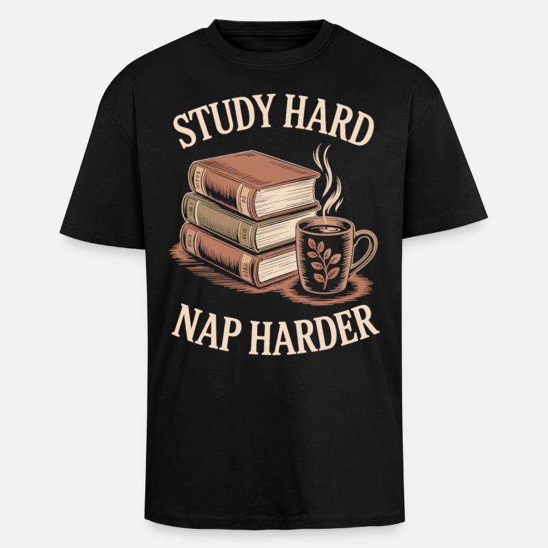 Coffee, Study, Sleep Shirt - Unisex Oversized Heavyweight T-shirt - black