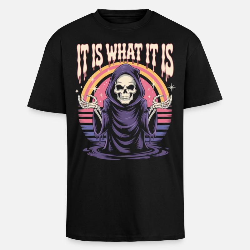 Sensenmann Retro Spruch Shirt - Oversized Heavyweight Unisex T-Shirt - Schwarz