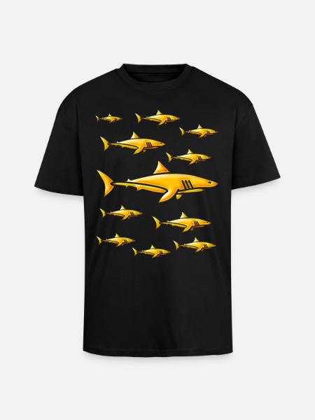 Skola av guld- hajar - Guld- hajar - Unisex oversized t-shirt i kraftig kvalitet - svart