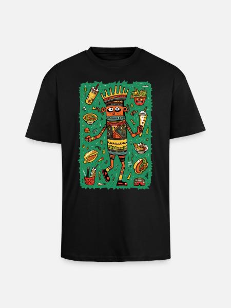 Funny hieroglyphs: fast food - Unisex Oversized Heavyweight T-shirt - black