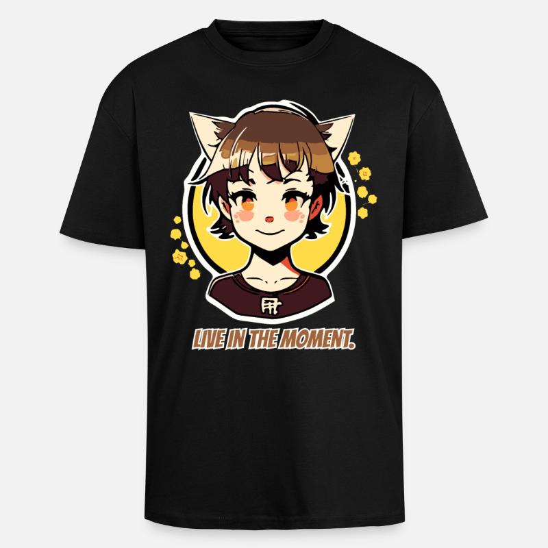 Lebe im Moment, Katzen-mädchen - Oversized Heavyweight Unisex T-Shirt - Schwarz