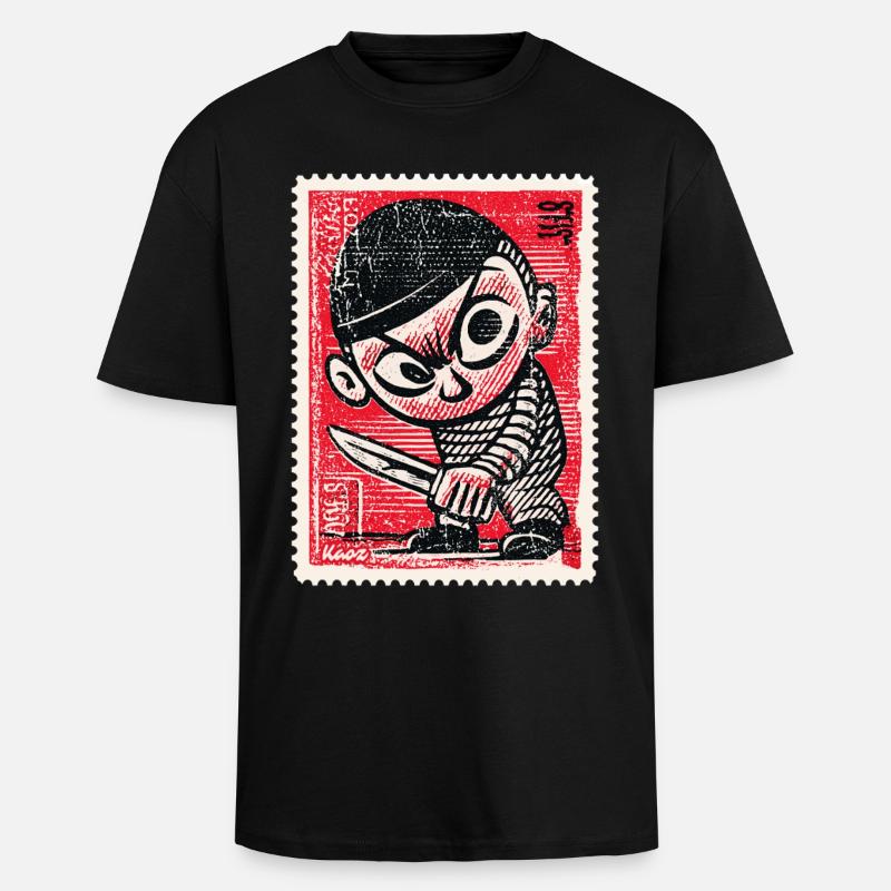 Bande dessinée gangster sur timbre-poste - T-shirt unisexe oversize épais - noir