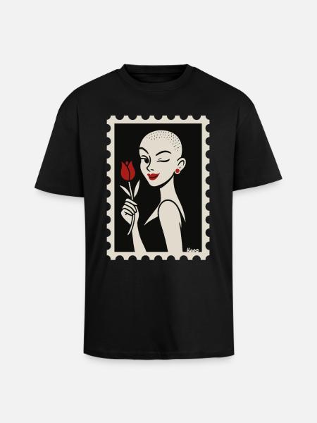 Buzzcut & Rose – a stamp flirt - Unisex Oversized Heavyweight T-shirt - black