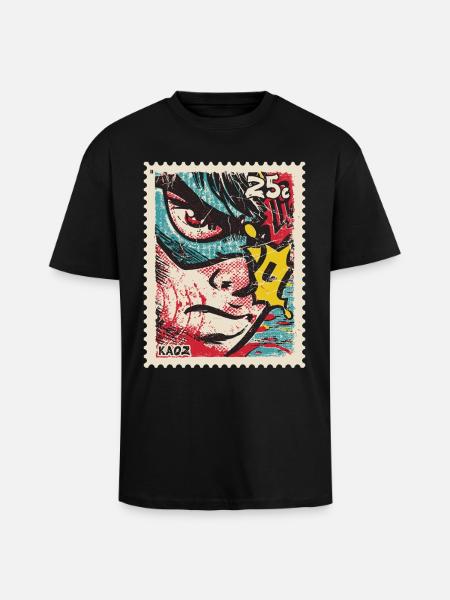 Comic-Held als Retro-Briefmarke - Oversized Heavyweight Unisex T-Shirt - Schwarz