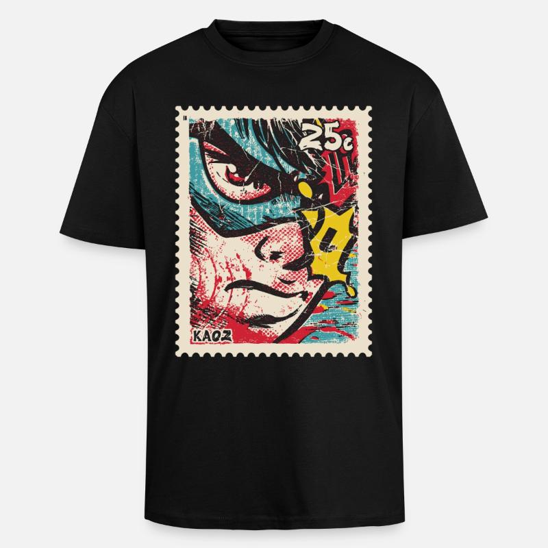 Comic-Held als Retro-Briefmarke - Oversized Heavyweight Unisex T-Shirt - Schwarz