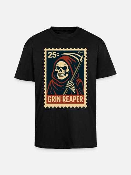 The Grinning Grim Reaper - Unisex Oversized Heavyweight T-shirt - black