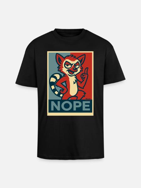 Naughty Lemur: No - Unisex Oversized Heavyweight T-shirt - black