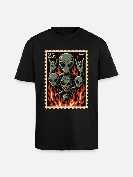 Aliens with mask and fire - Unisex Oversized Heavyweight T-shirt - black