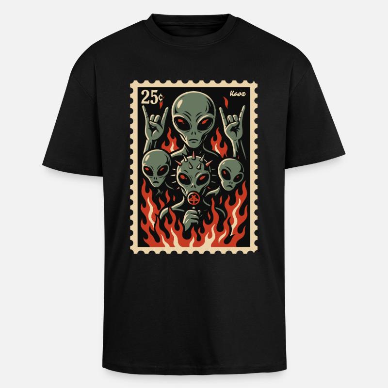 Aliens with mask and fire - Unisex Oversized Heavyweight T-shirt - black