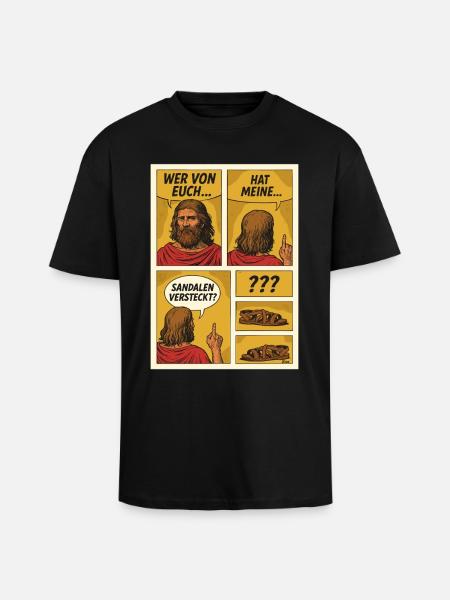Comic-Jesus sucht Sandalen - Oversized Heavyweight Unisex T-Shirt - Schwarz