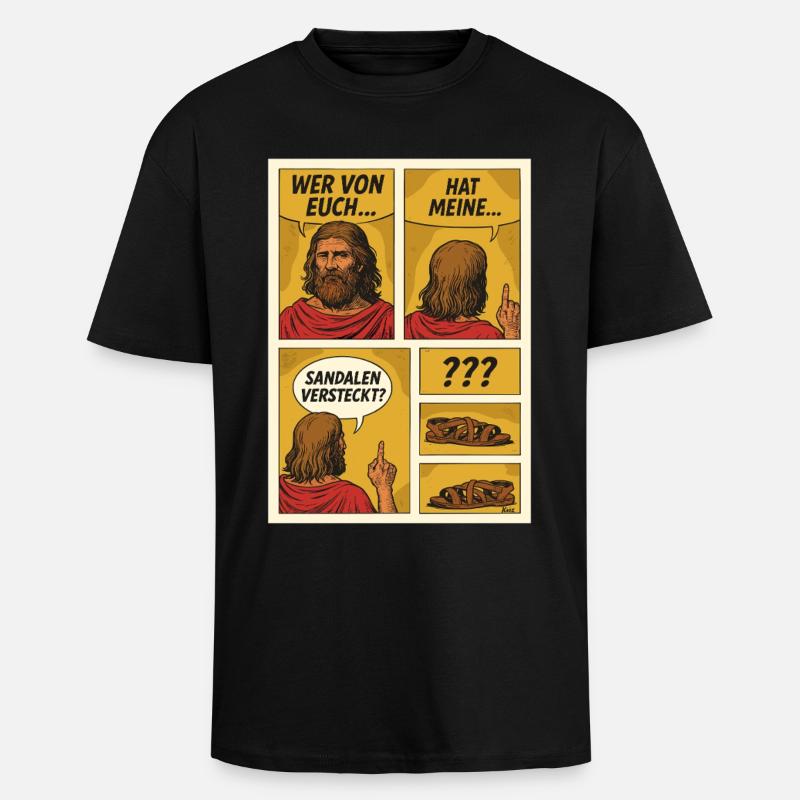 Comic-Jesus sucht Sandalen - Oversized Heavyweight Unisex T-Shirt - Schwarz