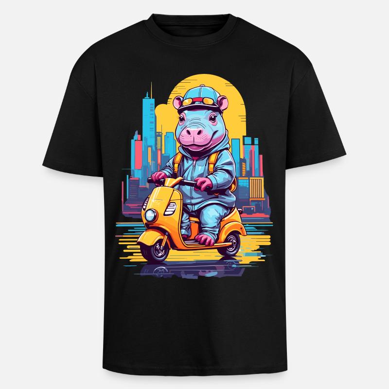 Nilpferd auf Roller - Oversized Heavyweight Unisex T-Shirt - Schwarz