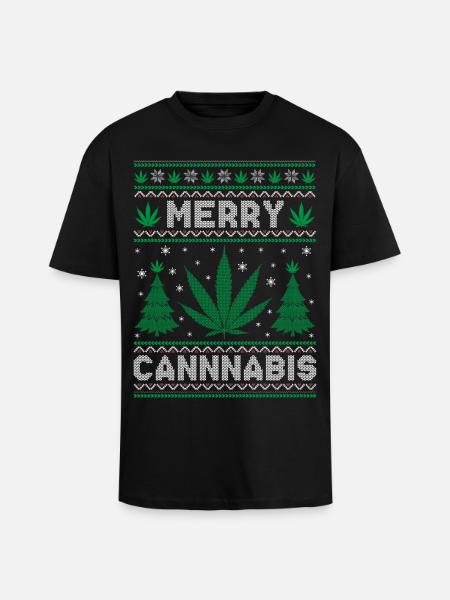 Merry Christmas, Merry Cannabis - Oversized Heavyweight Unisex T-Shirt - Schwarz