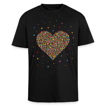 Konfetti Herz - Oversized Heavyweight Unisex T-Shirt - Schwarz - Vorne - Alina (178cm) & Michal (187cm)