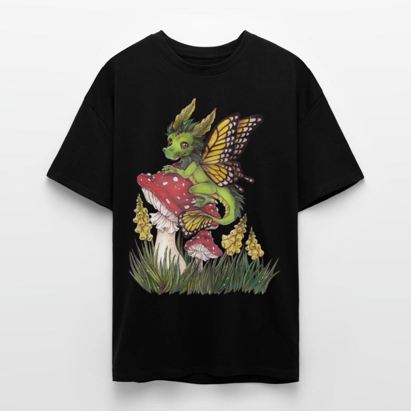 Forest Dragon on Toadstool Cute Butterfly Unisex Oversized Heavyweight T-shirt