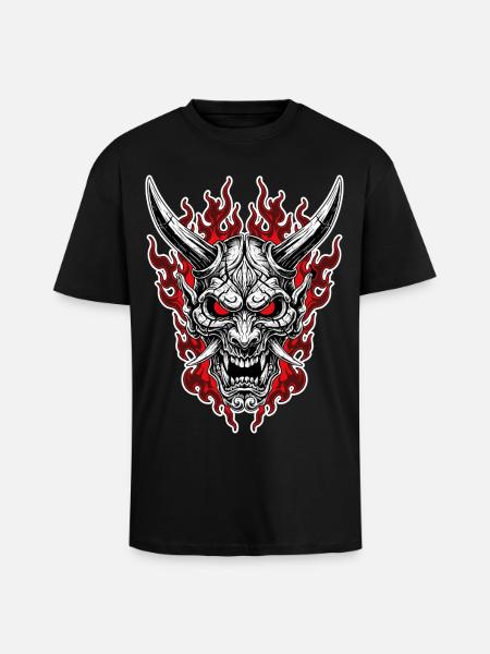 Oni-Maske Höllenporträt Rot Schwarz - Oversized Heavyweight Unisex T-Shirt - Schwarz