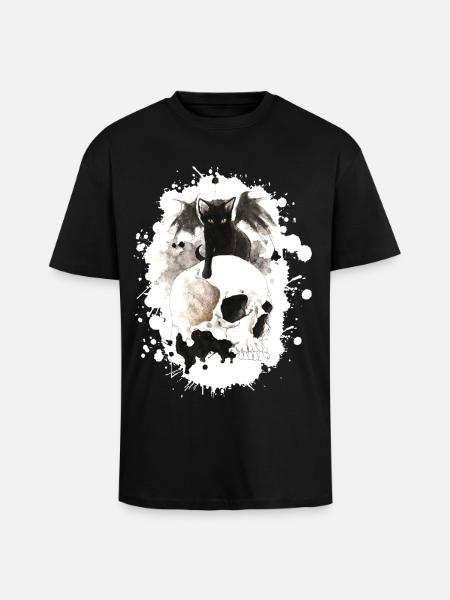 Witch cat on skull - Unisex Oversized Heavyweight T-shirt - black