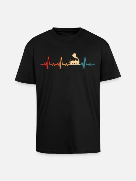 Model Railway Retro Railway Locomotive - Unisex Oversized Heavyweight T-shirt - black