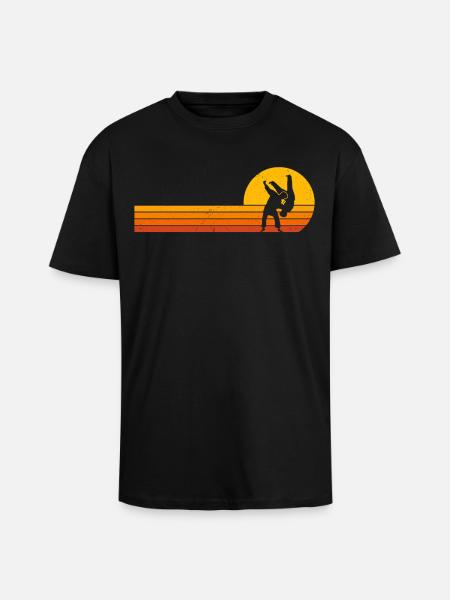 Sunrise retro judo - Unisex Oversized Heavyweight T-shirt - black
