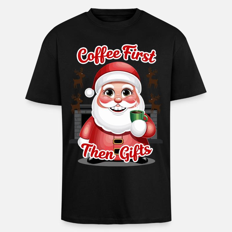 Weihnachtsmann mit Kaffee - Oversized Heavyweight Unisex T-Shirt - Schwarz