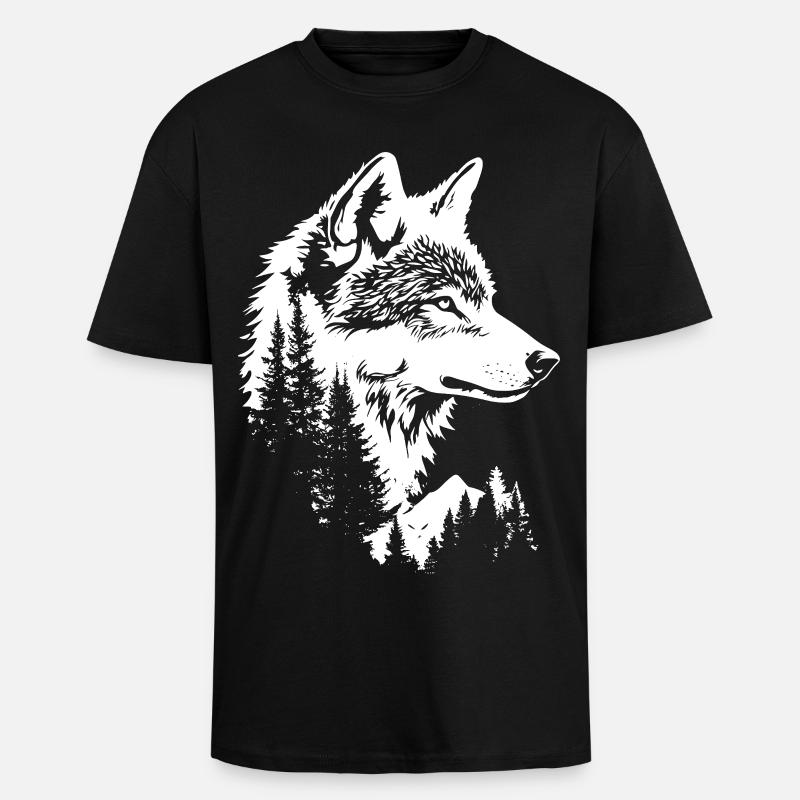 Wolf Face Nature Silhouette - Unisex Oversized Heavyweight T-shirt - black