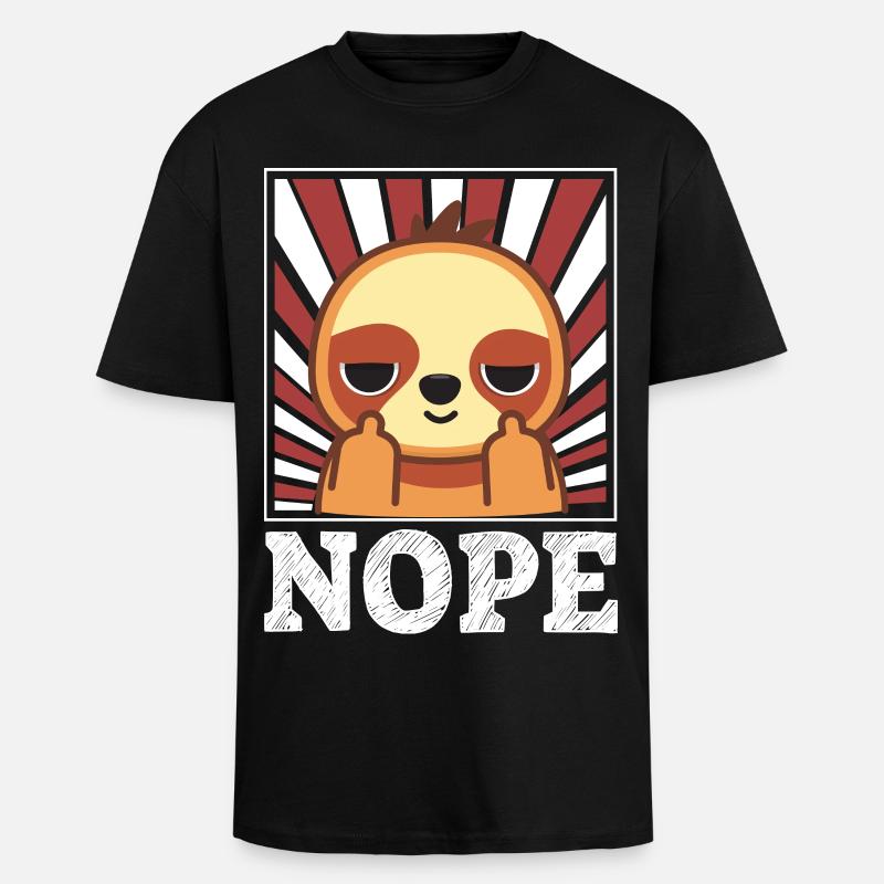 Nope - Faultier mit Mittelfinger - Oversized Heavyweight Unisex T-Shirt - Schwarz