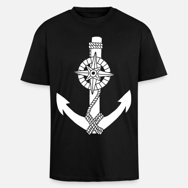 White anchor compass - Unisex Oversized Heavyweight T-shirt - black