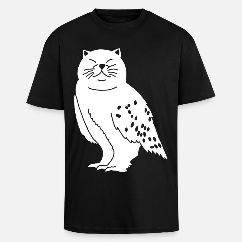 Eule Katze - Oversized Heavyweight Unisex T-Shirt - Schwarz