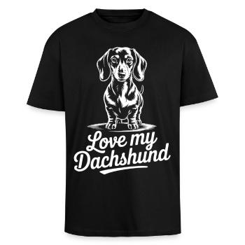 Lieblingsdackel Motiv - Oversized Heavyweight Unisex T-Shirt - Schwarz - Vorne - Alina (178cm) & Michal (187cm)