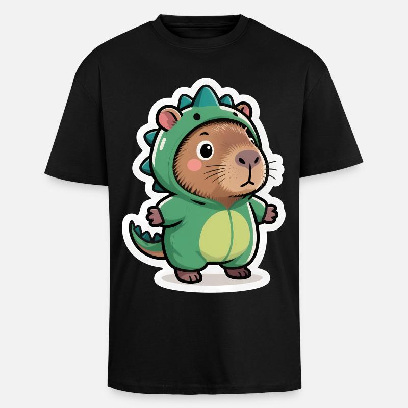 Capybara Dino Dinosauer - Oversized Heavyweight Unisex T-Shirt - Schwarz
