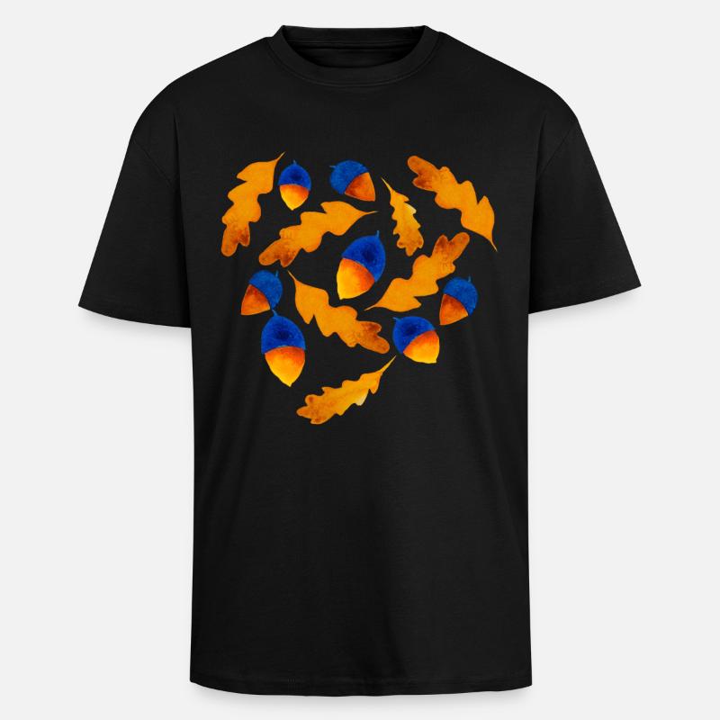 Herbst Muster Eicheln Geschenk - Oversized Heavyweight Unisex T-Shirt - Schwarz