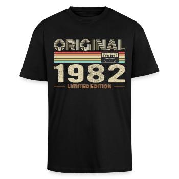 Original 1982 Vintage 1982 Anniversaire Rétro 1982 - T-shirt unisexe oversize épais - noir - Devant - Alina (178cm) & Michal (187cm)