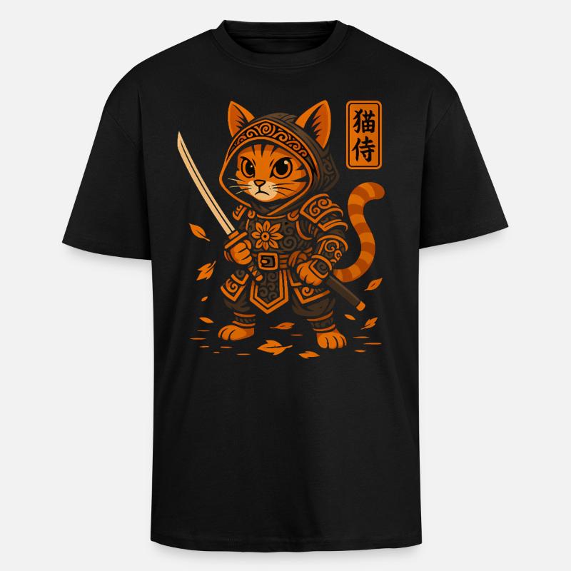 Samurai Katze - Oversized Heavyweight Unisex T-Shirt - Schwarz