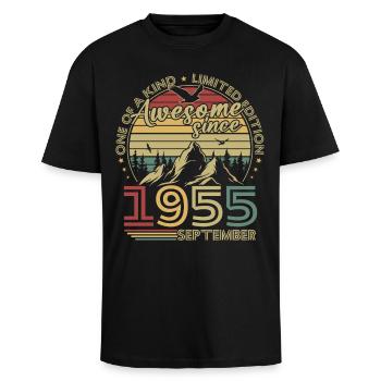 Vintage Septembre 1955 Rétro Cadeau Anniversaire - T-shirt unisexe oversize épais - noir - Devant - Alina (178cm) & Michal (187cm)