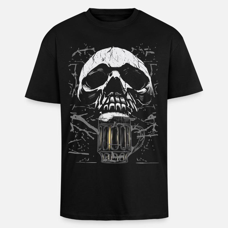 Chope à bière crâne gothique - T-shirt unisexe oversize épais - noir