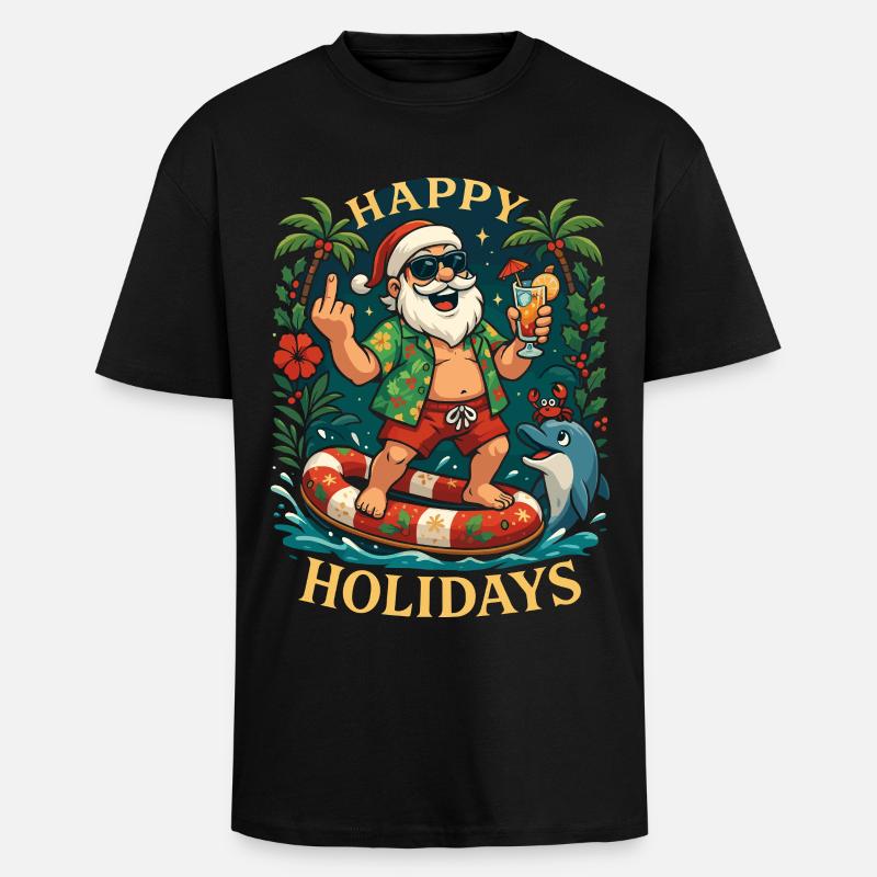Joyeuses Fêtes plage Père Noël - T-shirt unisexe oversize épais - noir