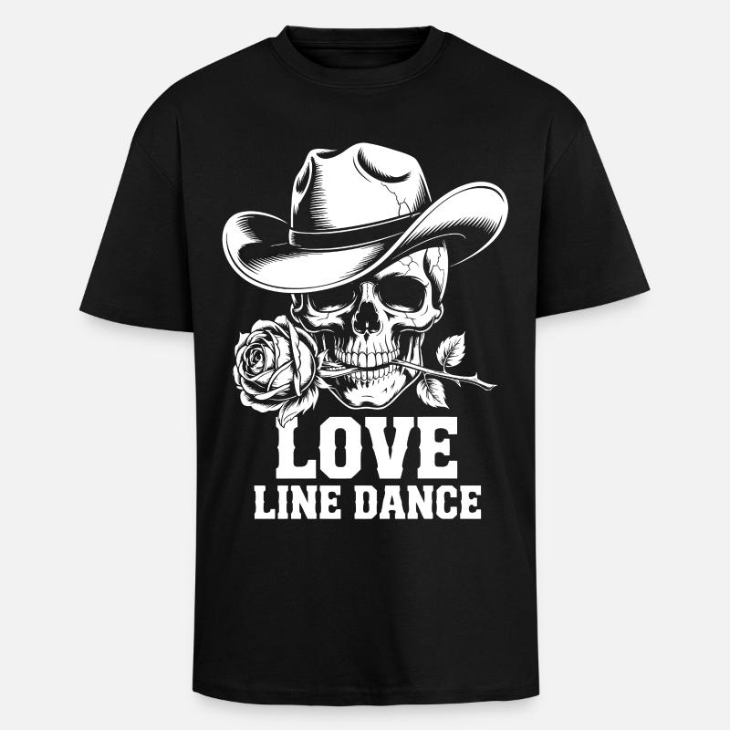 Line Dance Schädel Rose - Oversized Heavyweight Unisex T-Shirt - Schwarz