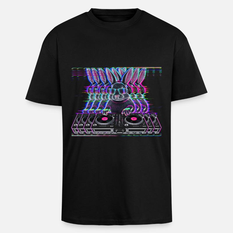 Cyberpunk Neon Beat DJ Rabbit - T-shirt unisexe oversize épais - noir