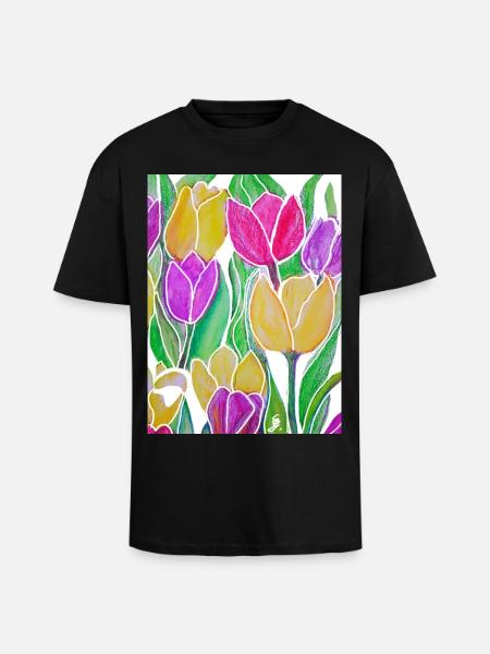 EG Blomster I Tulipaner I Blomster I Holland I Ferier - Unisex oversized t-skjorte i kraftig kvalitet - svart