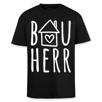 Hausbau Haus bauen Baustelle Eigenheim Bauherr - Oversized Heavyweight Unisex T-Shirt - Schwarz - Vorne - Alina (178cm) & Michal (187cm)
