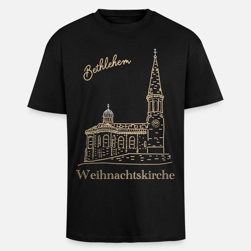 Weihnachtskirche Bethlehem Handzeichnung - Oversized Heavyweight Unisex T-Shirt - Schwarz